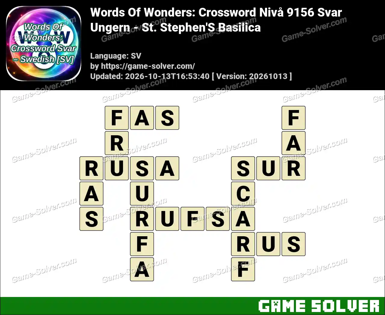 Words Of Wonders: Crossword Nivå 9156 Svar – Ungern – St. Stephen’S Basilica
